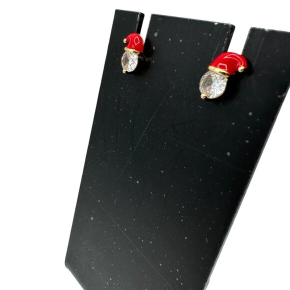 Santa Hat Crystal Stud Earrings Festive Holiday Jewelry Red Hat - Picture 9 of 9